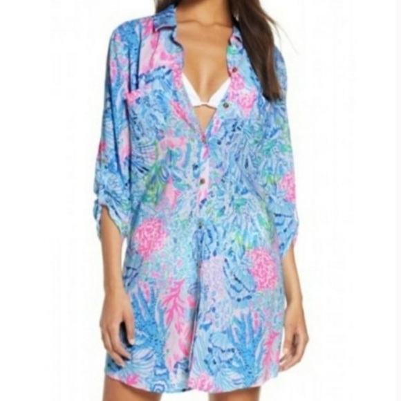 Lilly Pulitzer Natalie Shirtdress Buttondown Tunic Mini Dress Coverup - Picture 2 of 8